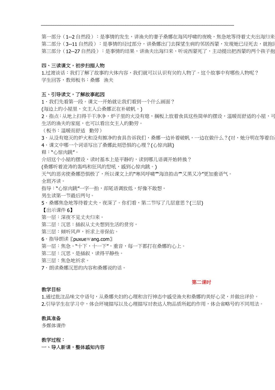 统编教材新人教版六年级上册语文13.《穷人》教学设计及教学反思_第2页