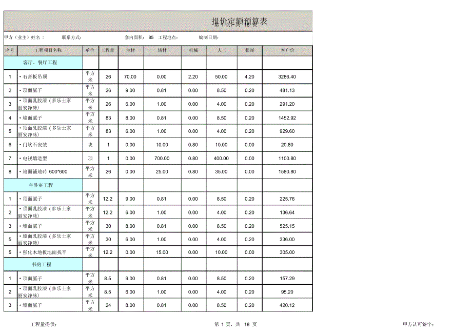 【装饰装修预算】85平米全包装修预算_第1页