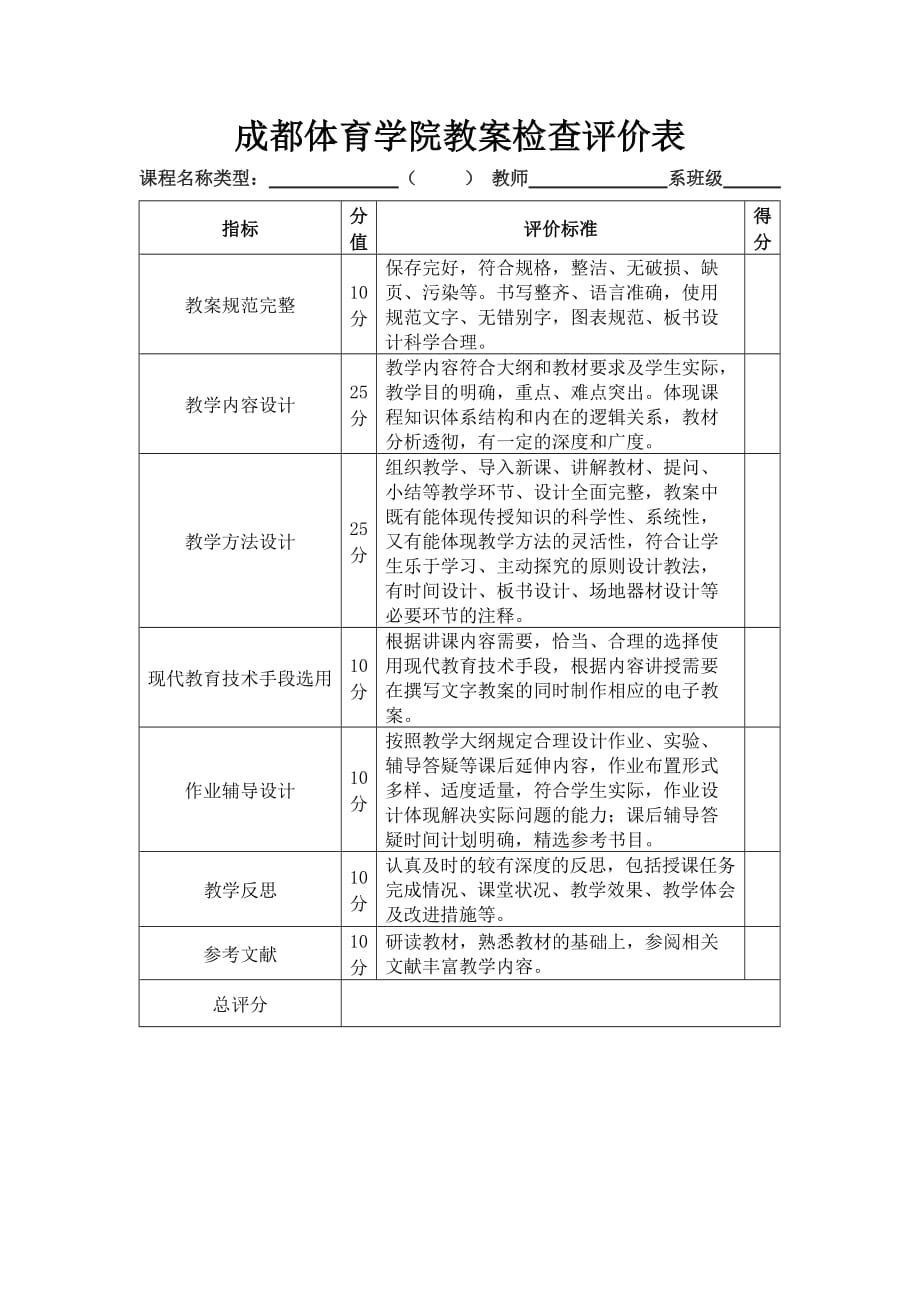 成都体育学院教案检查评价表_第1页