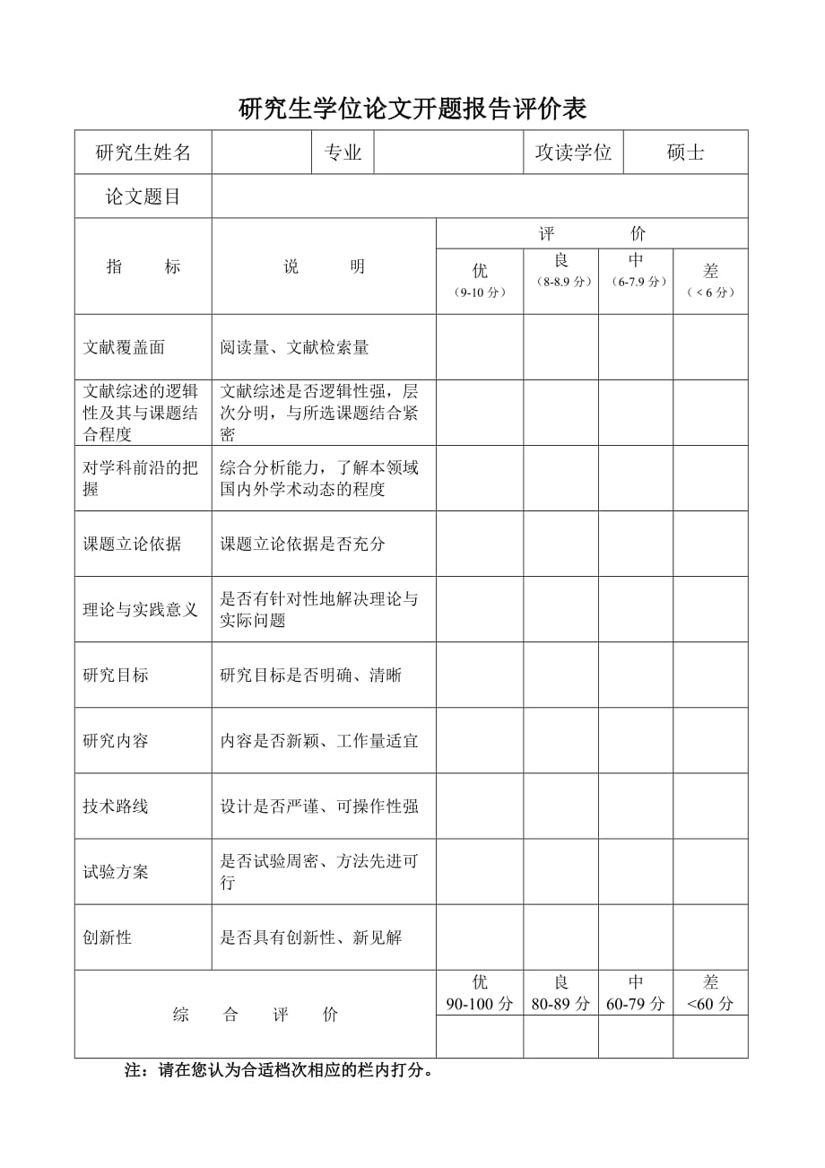 研究生学位论文开题报告评价表_第1页