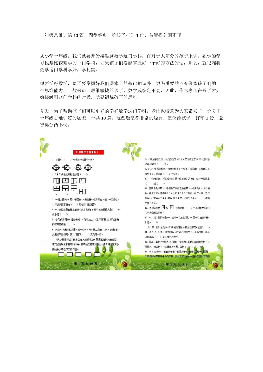 一年级思维训练10篇题型经典-WPS Office_第1页