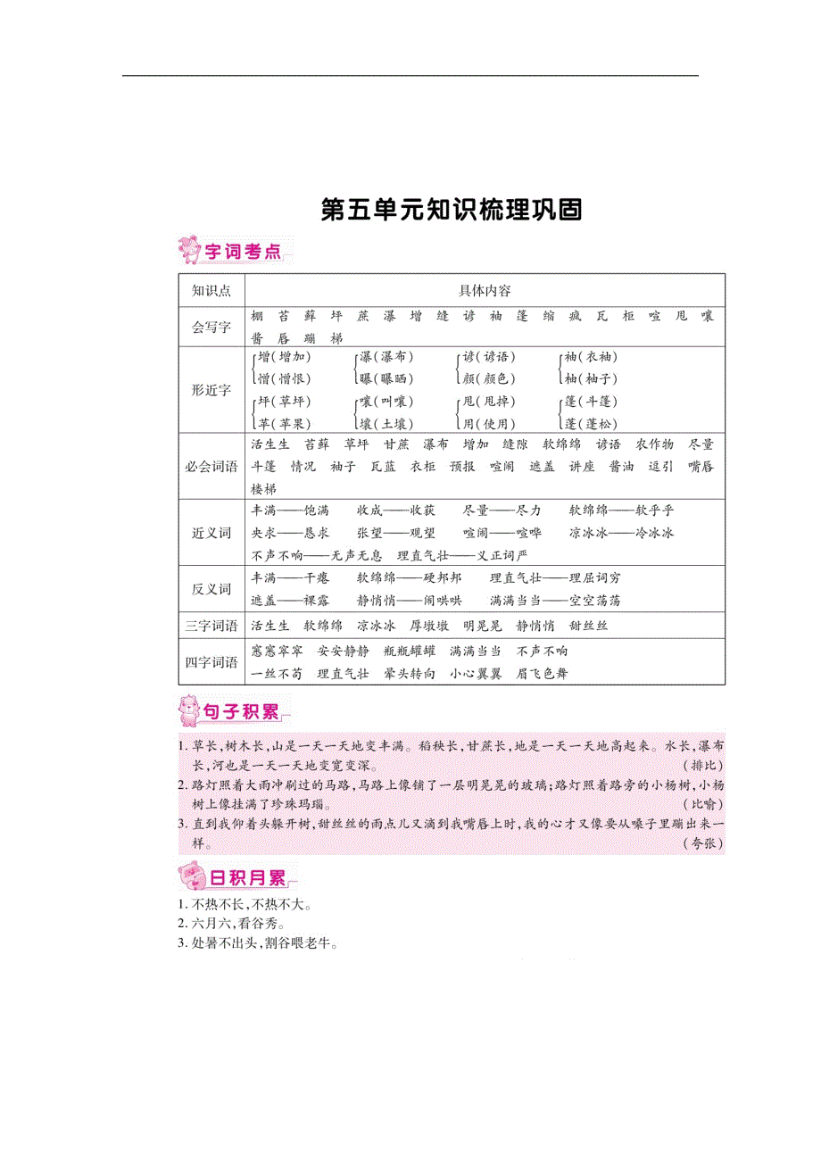 统编教材新人教版六年级上册语文第五、六单元知识梳理巩固（扫描版 ）人教部编版_第1页