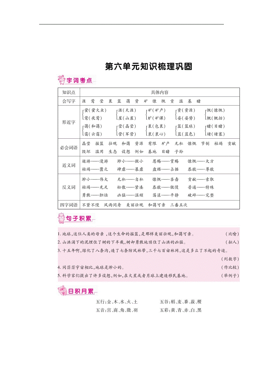 统编教材新人教版六年级上册语文第五、六单元知识梳理巩固（扫描版 ）人教部编版_第2页