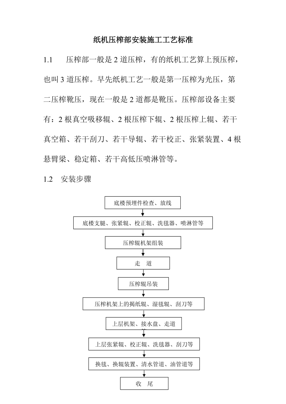 纸机压榨部安装施工工艺标准_第1页