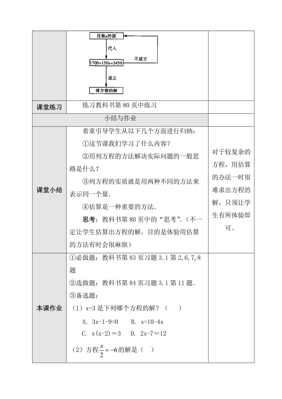 新人教版七年级数学上册第三章《一元一次方程（2）》参考教案_第5页