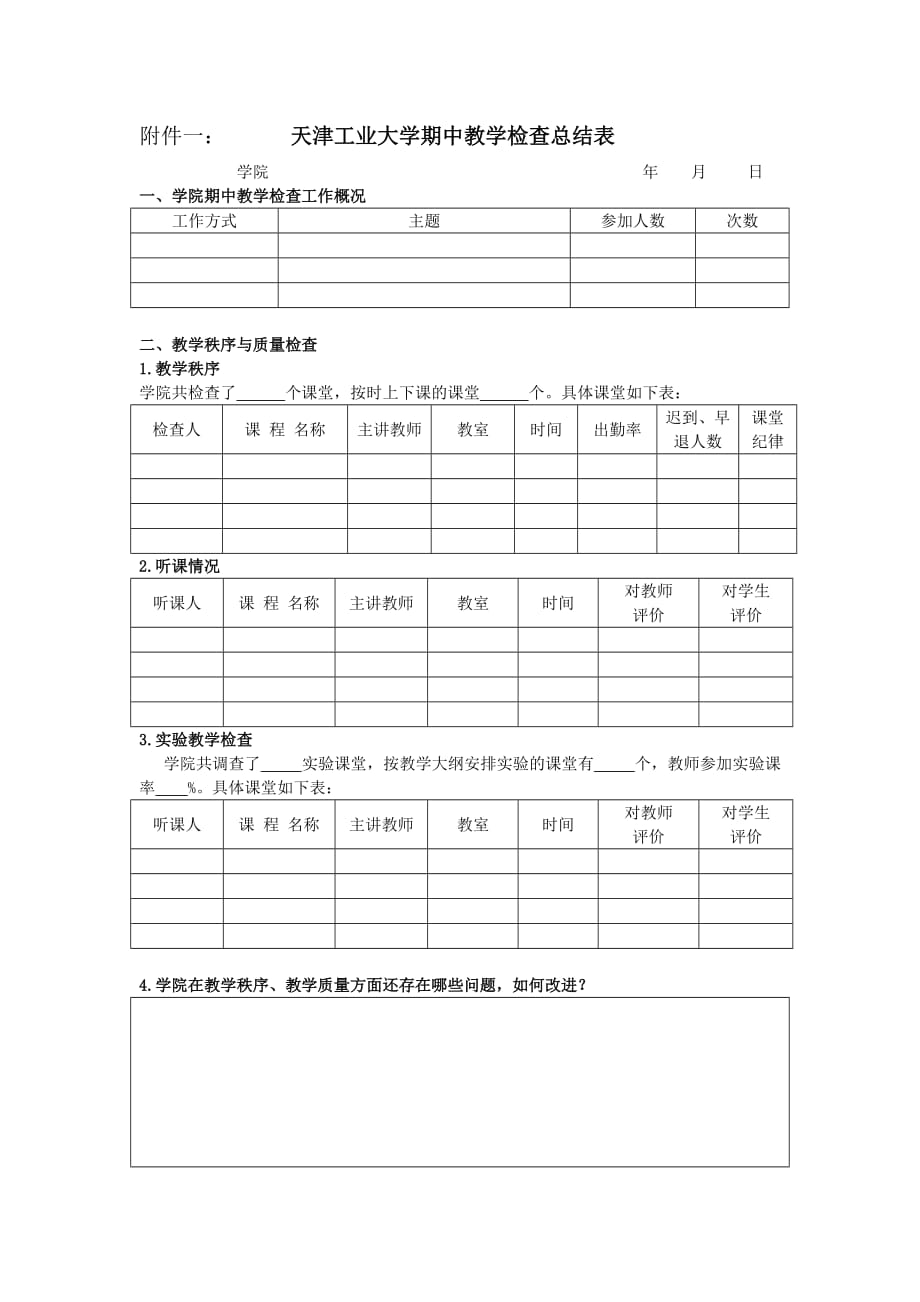 附件一： 天津工业大学期中教学检查总结表_第1页