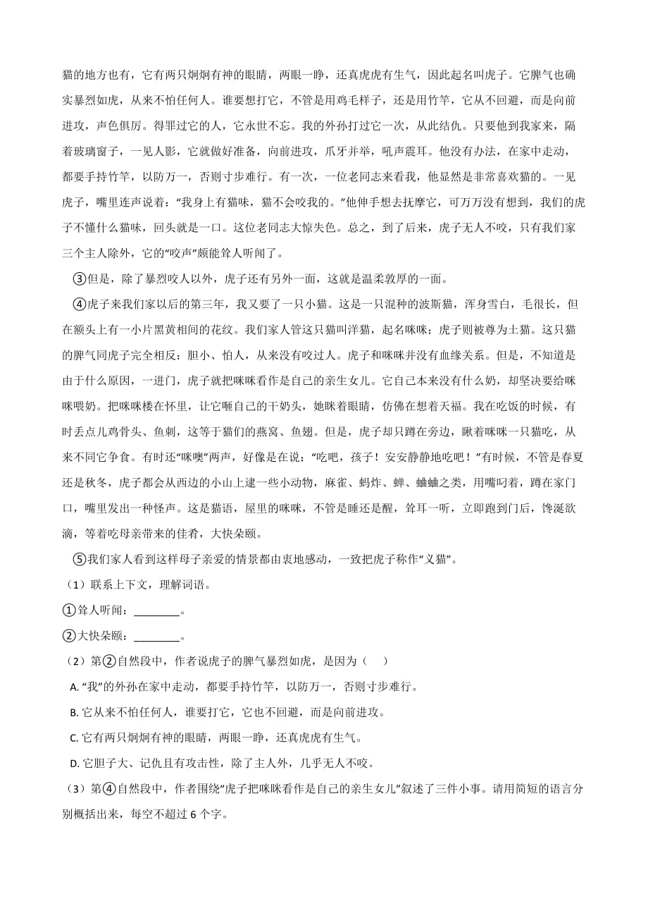 六年级下册语文试题--2019江苏省南通市海安小升初冲刺试题（六） 苏教版 含答案_第4页