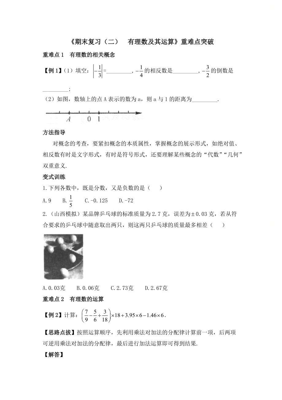 新北师大版七年级数学上册《期末复习（二）_有理数及其运算》重难点突破_第1页