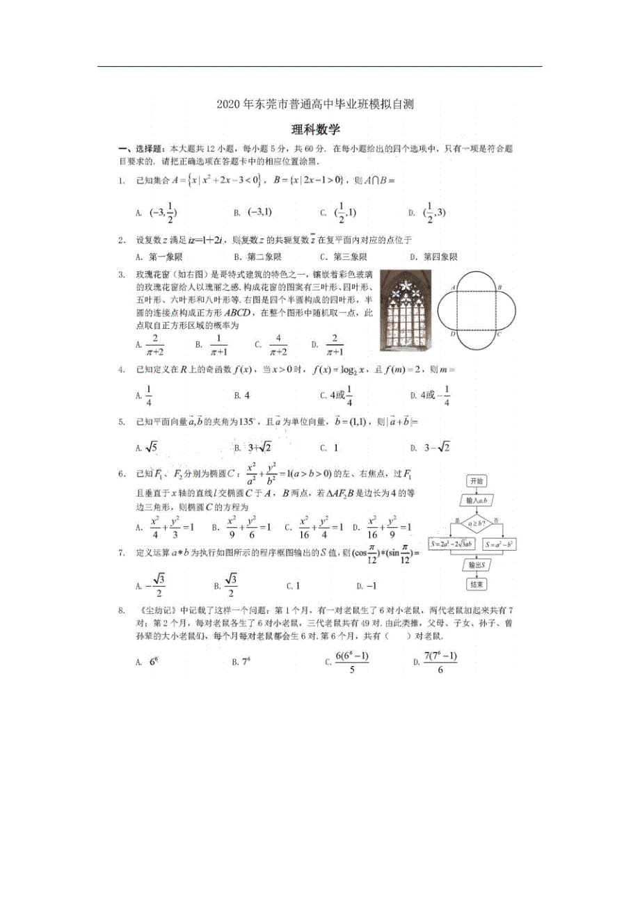【数学】广东省东莞市2020届高三模拟自测(理)_第1页