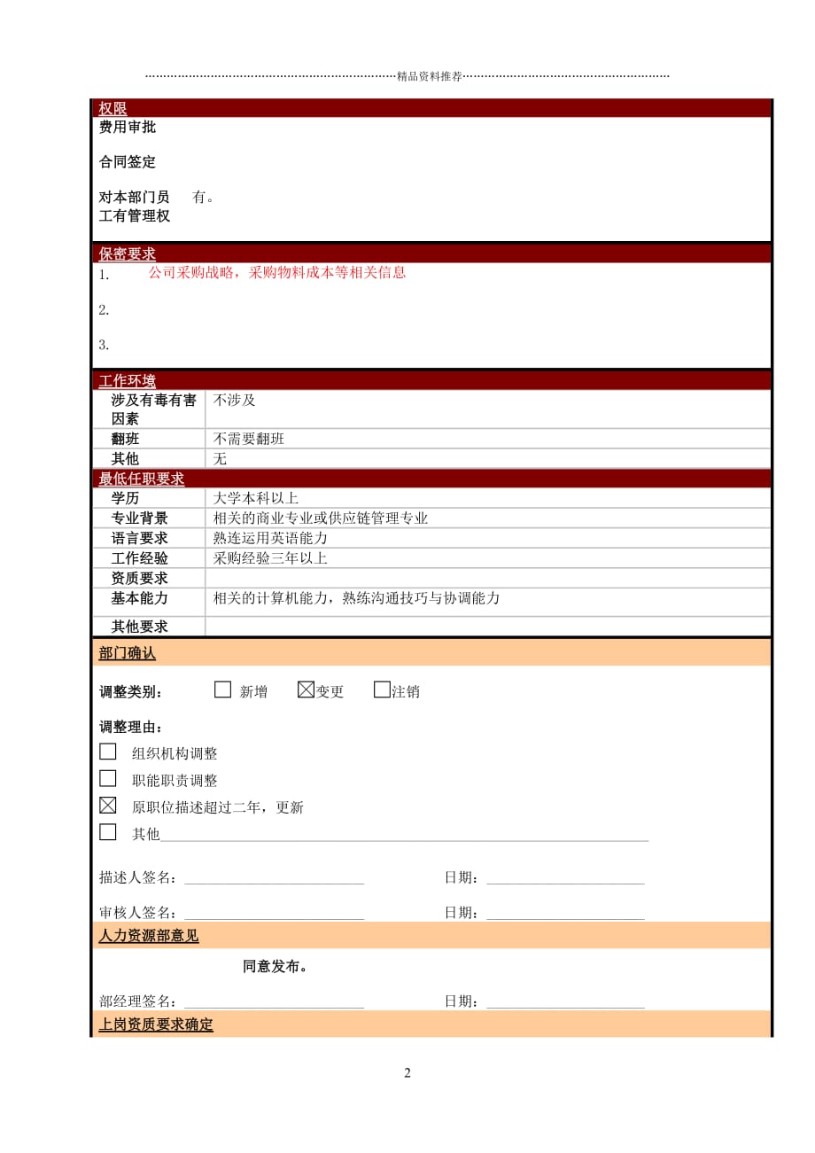 某大型电子公司采购部主管职位说明书精编版_第2页