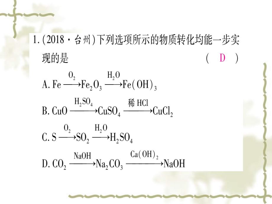 （宁夏专用）2019中考化学复习 第二部分 题型专题突破 专题9 物质的转化与推断（预测）课件_第2页