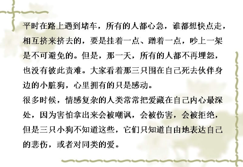 【优化方案】高考语文总复习 第二编第十五章章首品悟为小狗让路课件 大纲人教_第3页