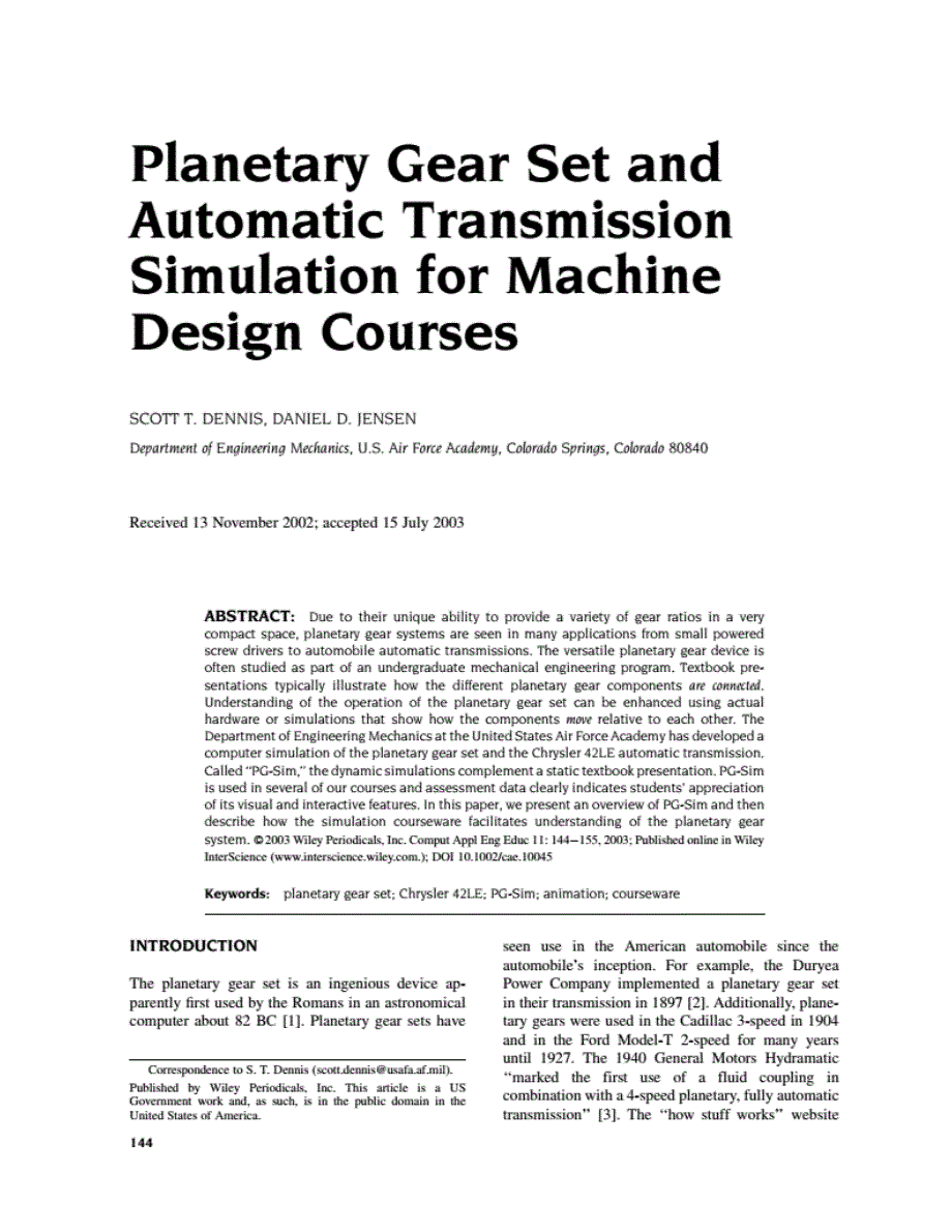 机器设计课程的行星齿轮组和自动变速器 仿真_第1页