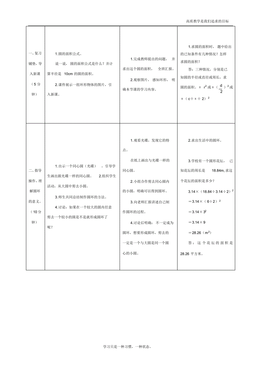 最新人教版小学六年级上册数学《圆环的面积》导学案_第2页