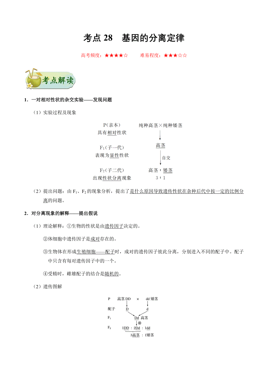 备战2021年高考生物一轮复习考点汇编考点28基因的分离定律_第1页