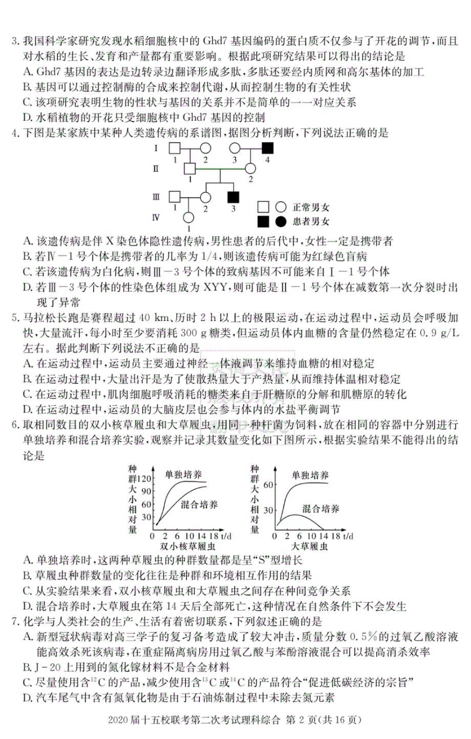 2020届湘赣皖十五校高三下学期5月第二次联考理科综合试卷无答案_第2页