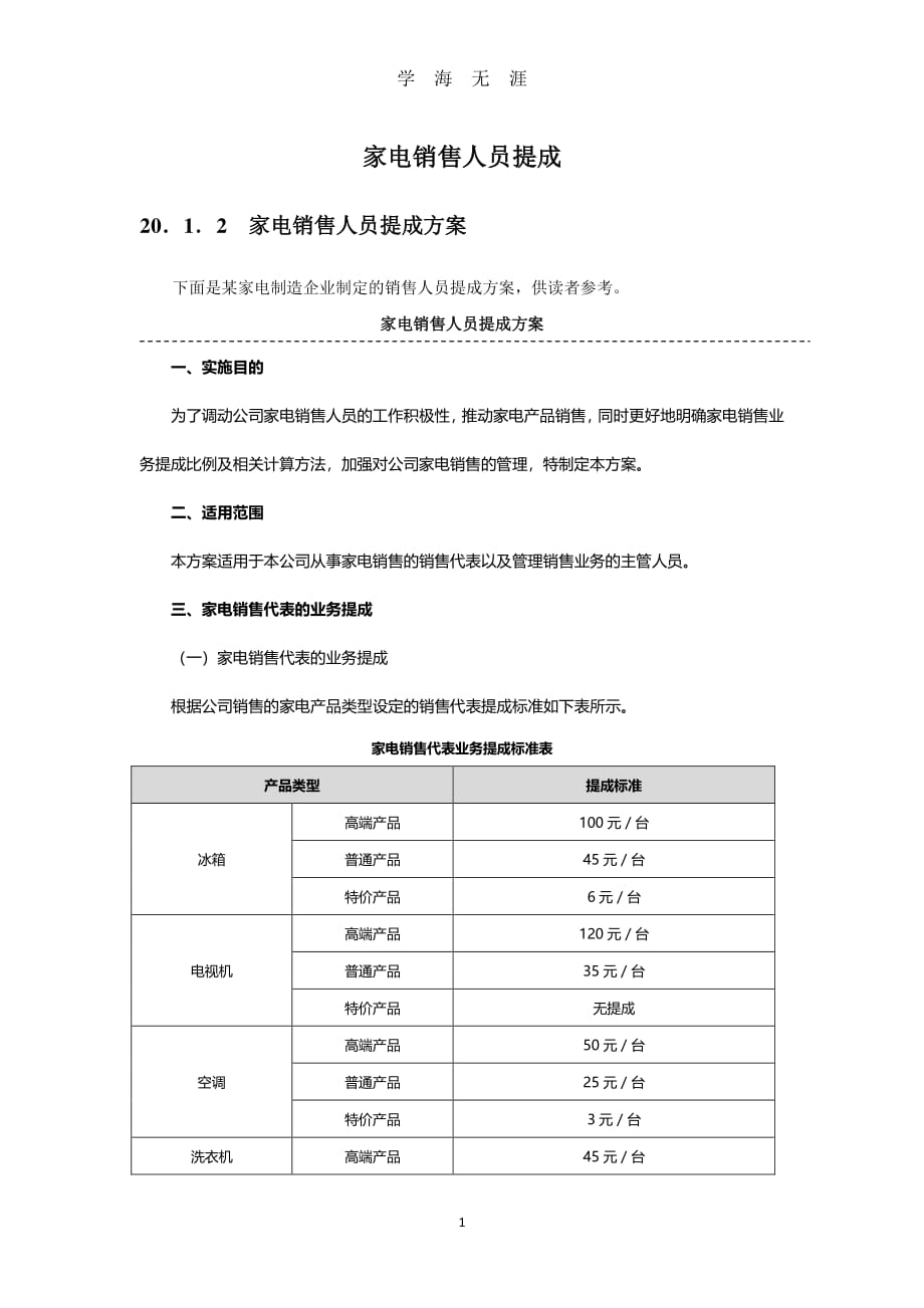 家电销售人员提成（2020年7月整理）.pdf_第1页