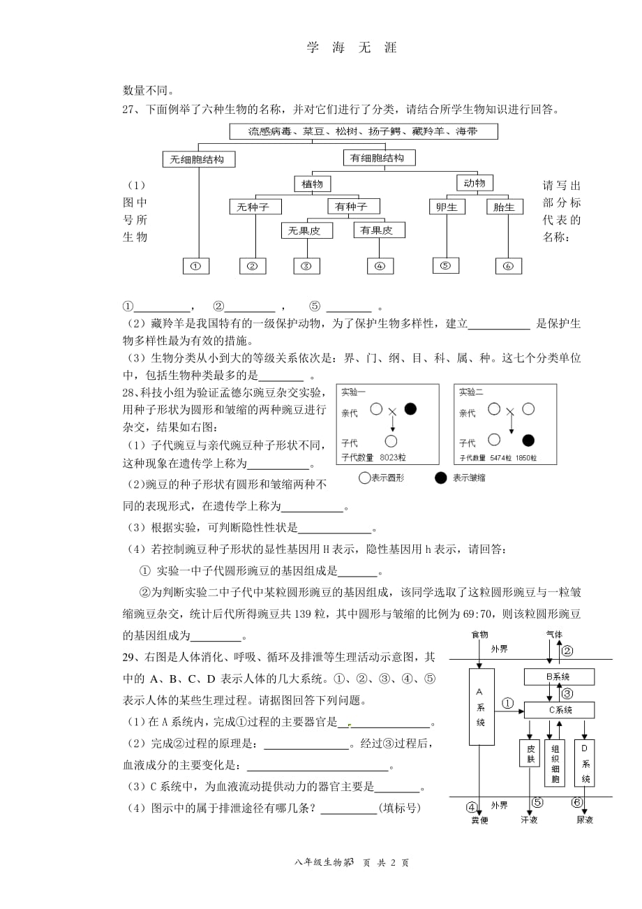 中考生物模拟考试试卷（2020年7月整理）.pdf_第3页