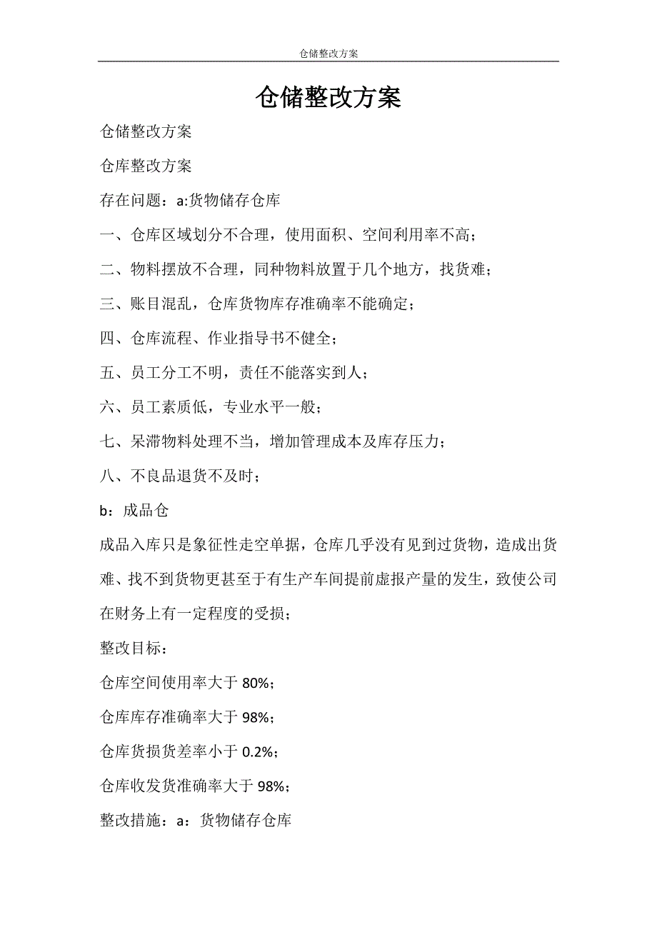 活动方案 仓储整改方案_第1页