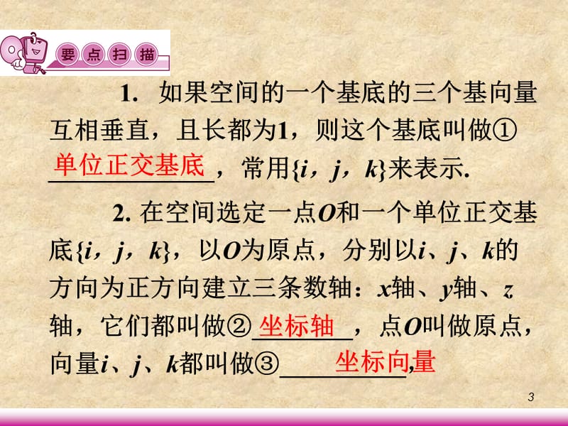 【学海导航】高考数学第一轮总复习9.6空间向量的坐标运算（第1课时）课件 文 （广西专）_第3页