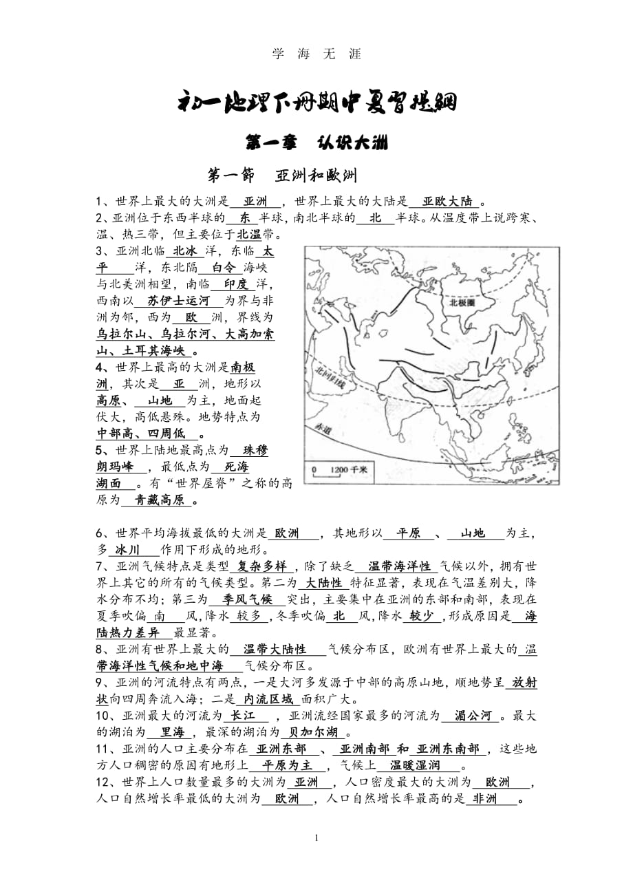 初一地理下册期中考试复习提纲【完整复习笔记】（2020年7月整理）.pdf_第1页