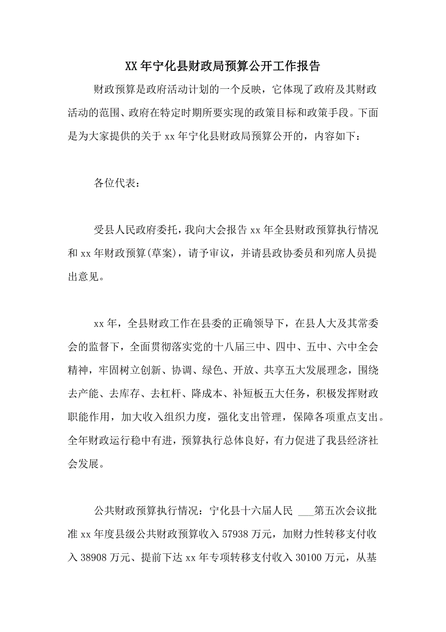 XX年宁化县财政局预算公开工作报告_第1页