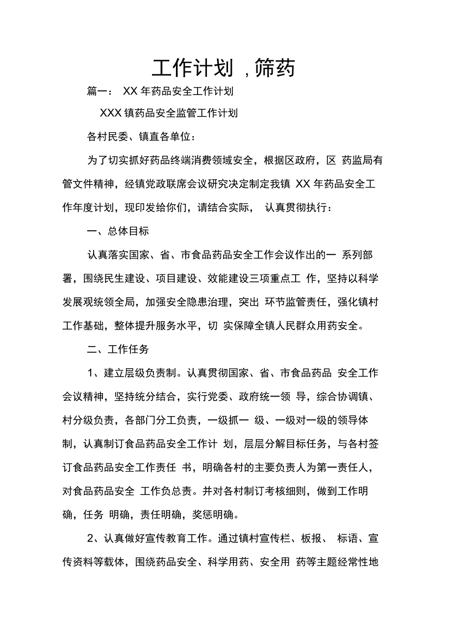 202X年工作计划筛药_第1页