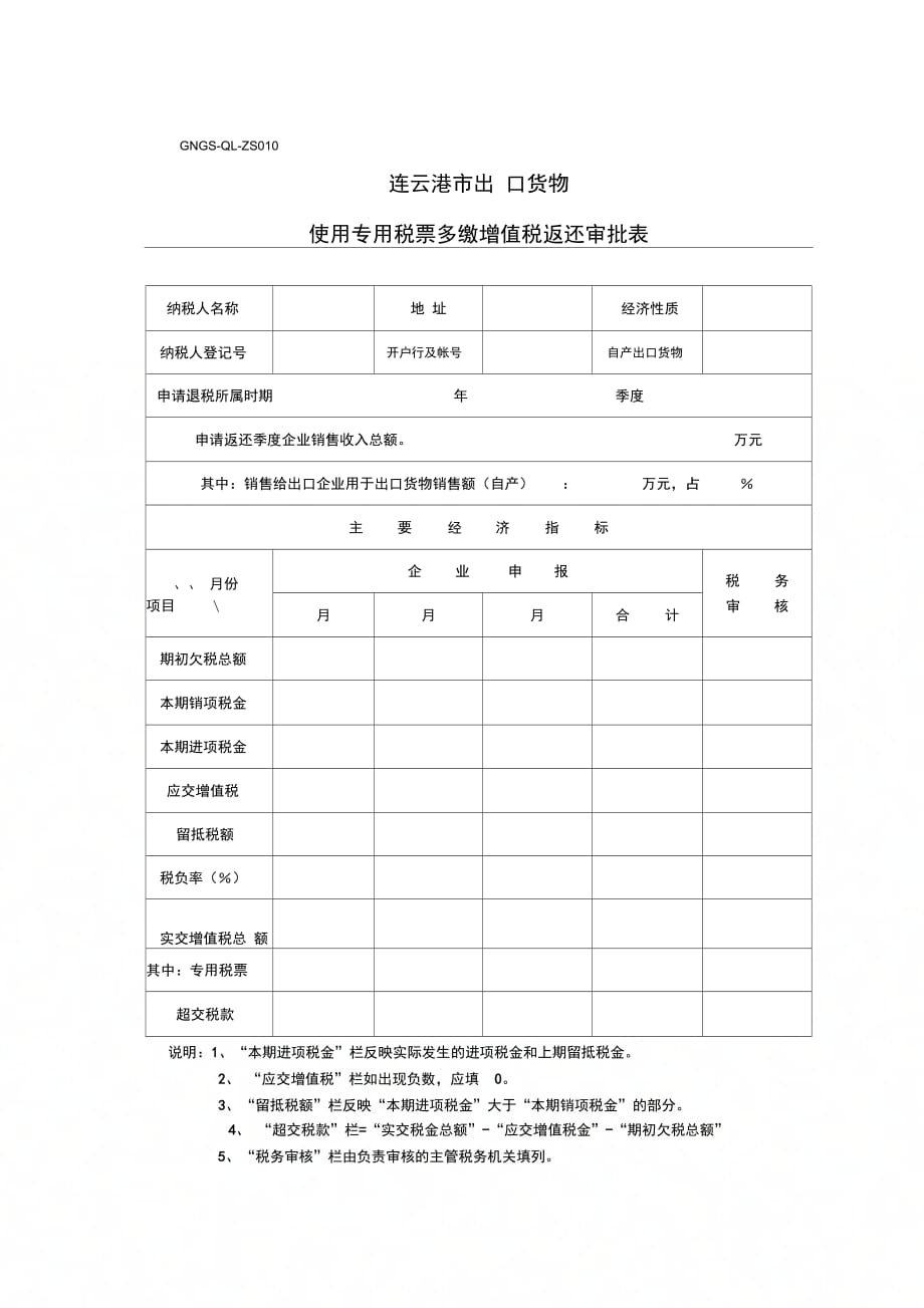 202X年使用专用税票多缴增值税返还审核表_第1页