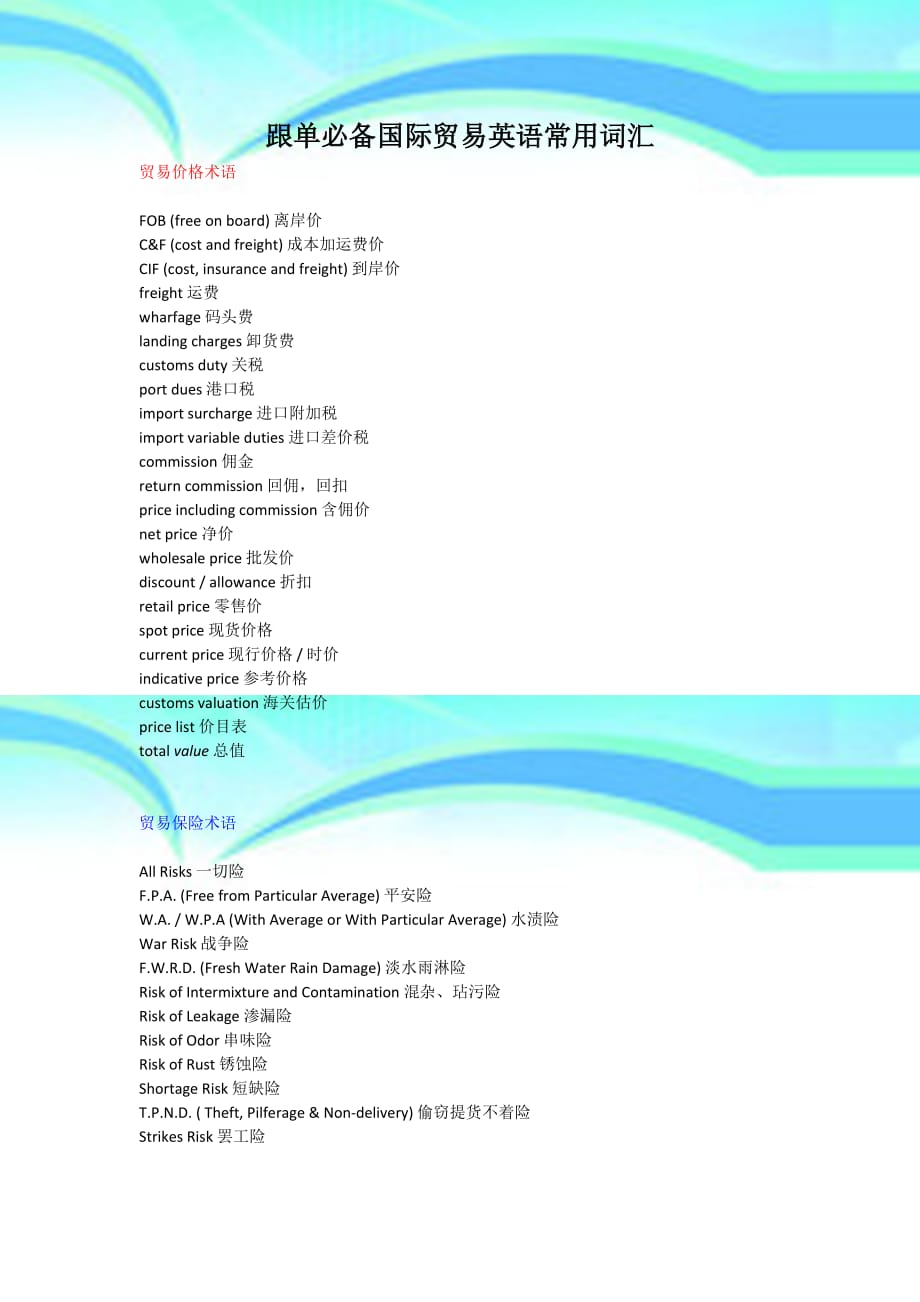 跟单必备国际贸易英语常用词汇_第3页