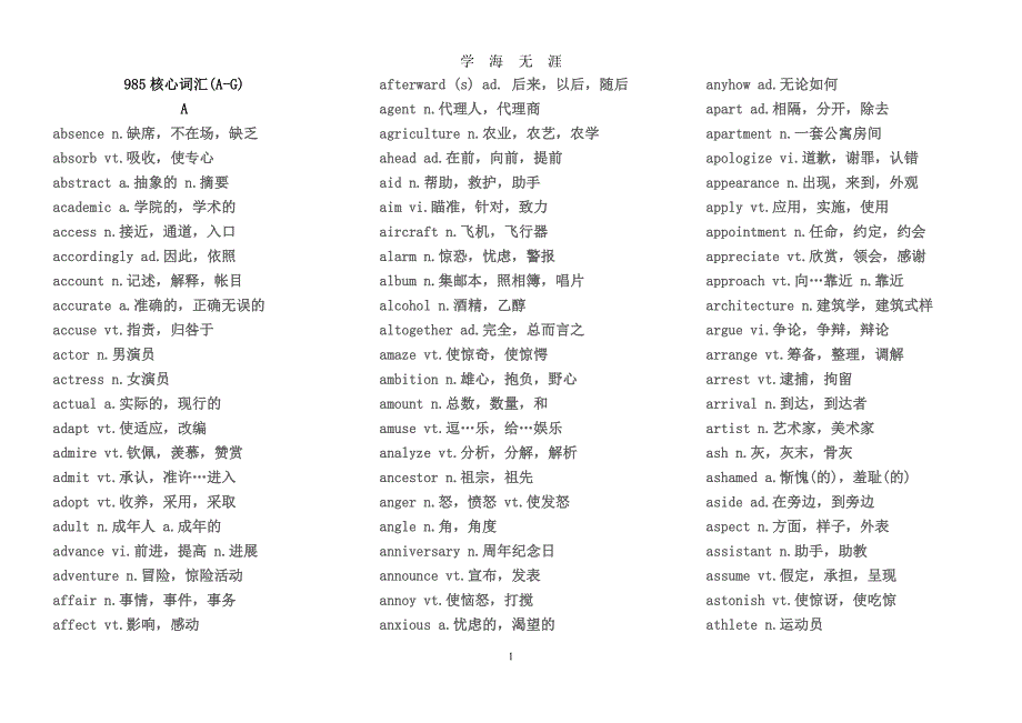 高考985 核心词汇（2020年7月整理）.pdf_第1页