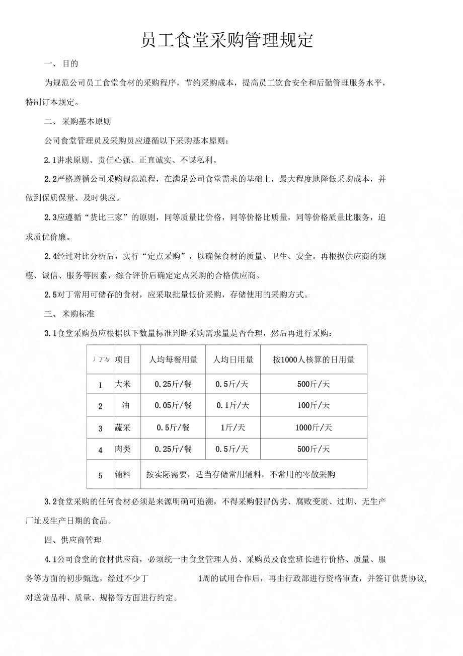 202X年员工食堂采购管理规定_第1页