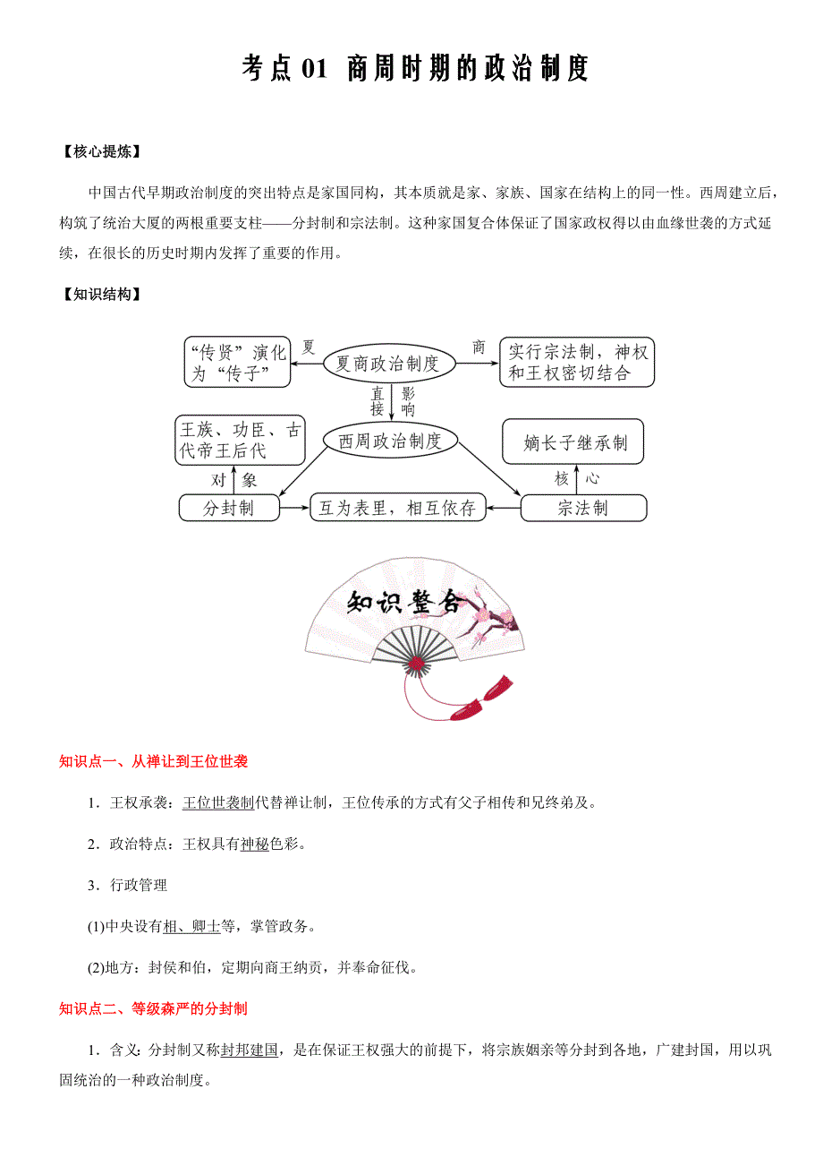 备战2021年山东新高考历史一轮复习汇编考点01 商周时期的政治制度_第1页