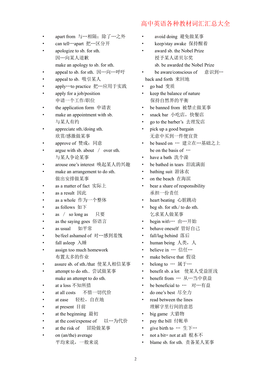 高中英语词组大全（2020年7月整理）.pdf_第2页