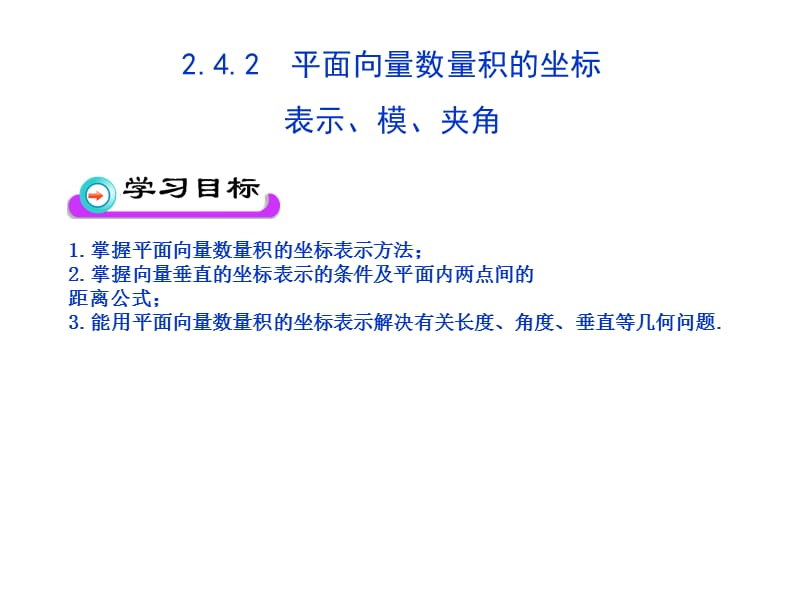 山东省高中数学必修4课件24平面向量数量积的坐标表示模夹角_第1页