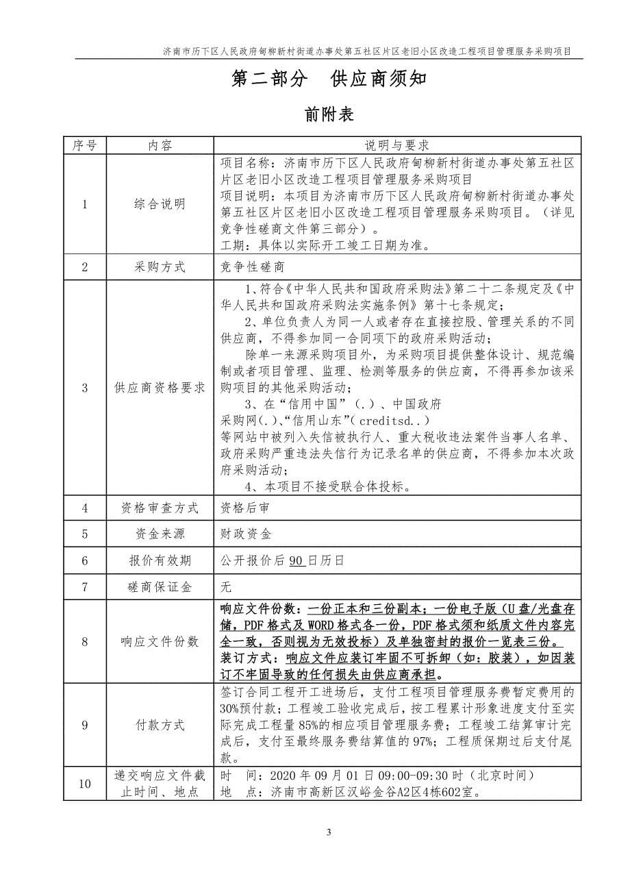 历下区人民政府甸柳新村街道办事处第五社区片区老旧小区改造工程项目管理服务采购项目招标文件_第5页