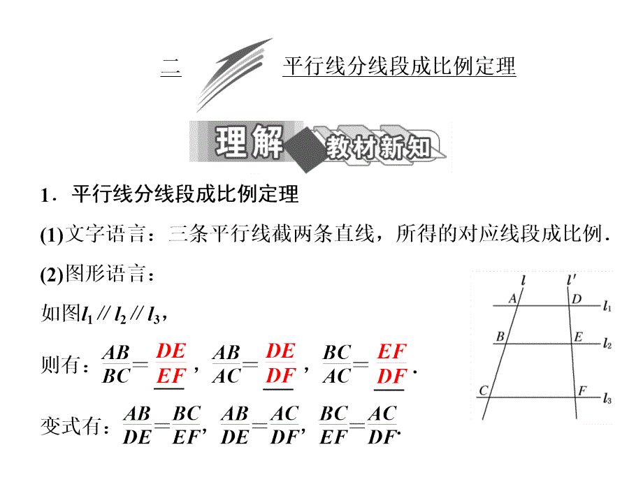 人教A高中数学选修41课件第一讲二平行线分线段成比例定理_第1页