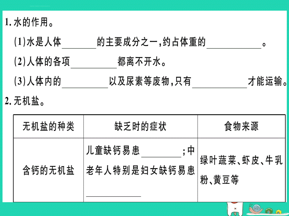 七年级生物下册第四单元第二章第一节食物中的营养物质第2课时水无机盐和维生素习题课件新版新人教版_第2页