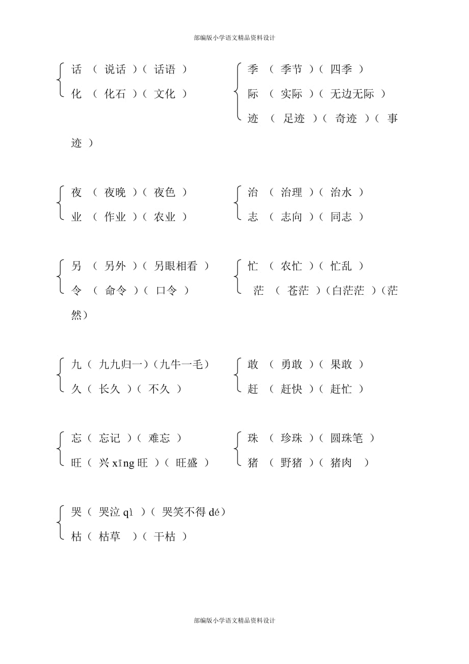 部编人教版二年级上册语文同音字组词_第2页