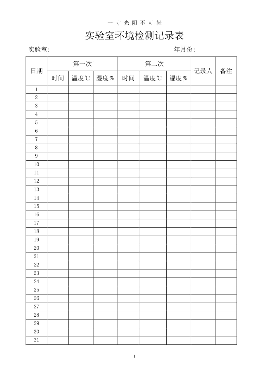 实验室环境检测记录表 (2)（2020年8月整理）.pdf_第1页