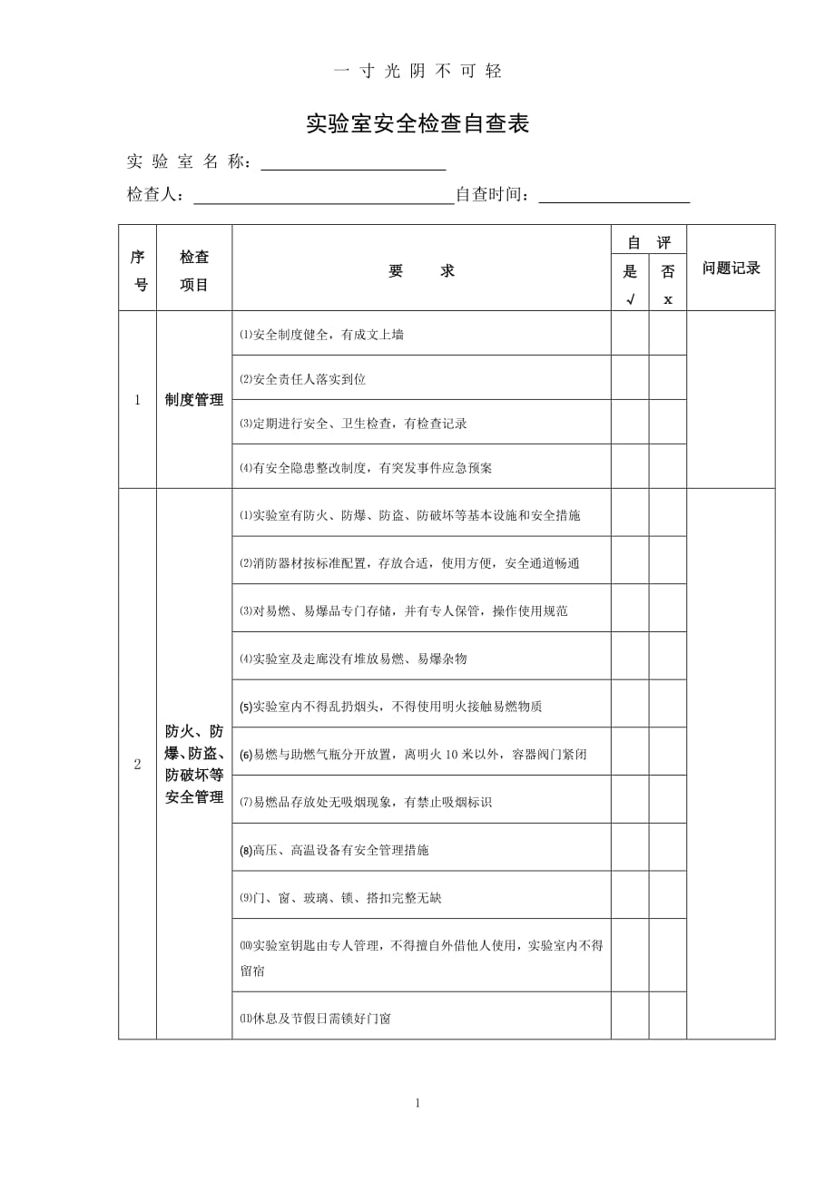 实验室安全检查自查表（2020年8月整理）.pdf_第1页