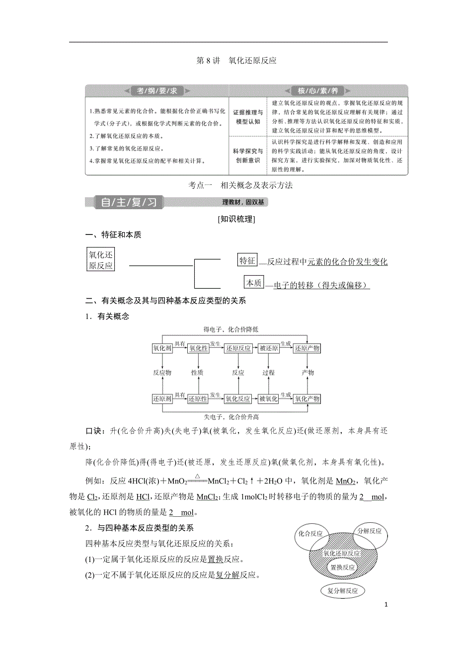 备战2021届高考化学一轮复习专题：第四节　氧化还原反应-教案_第1页