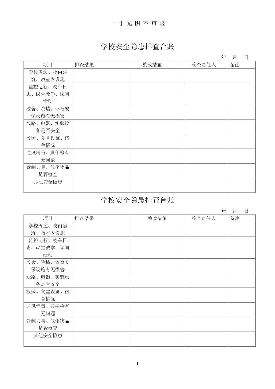 学校安全隐患排查台账（2020年8月整理）.pdf_第1页