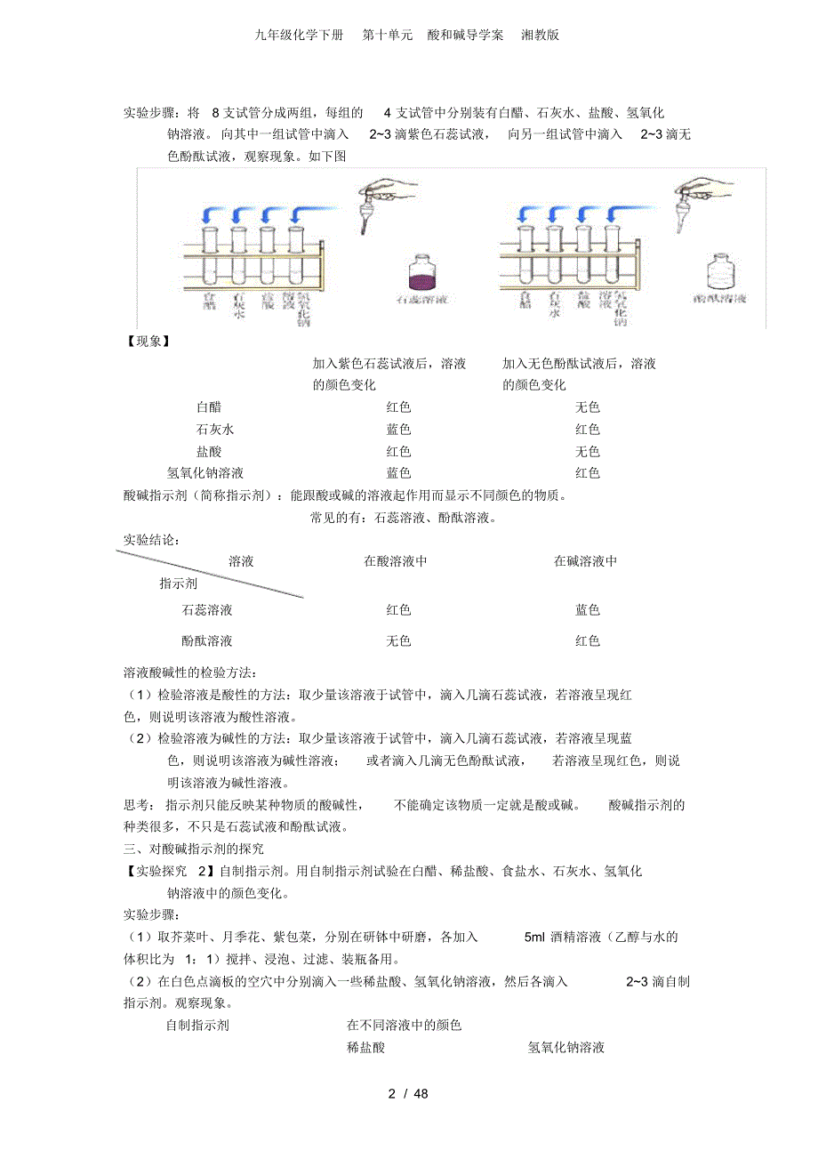 九年级化学下册第十单元酸和碱导学案湘教版_第2页