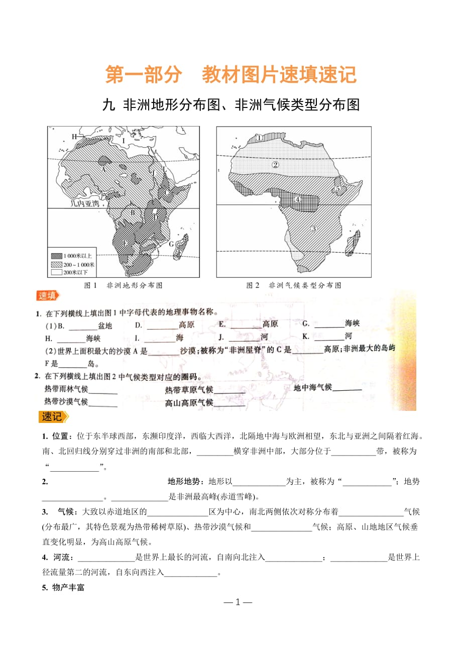 2020年七年级地理下册9《非洲地形分布图、非洲气候类型分布图》_第1页