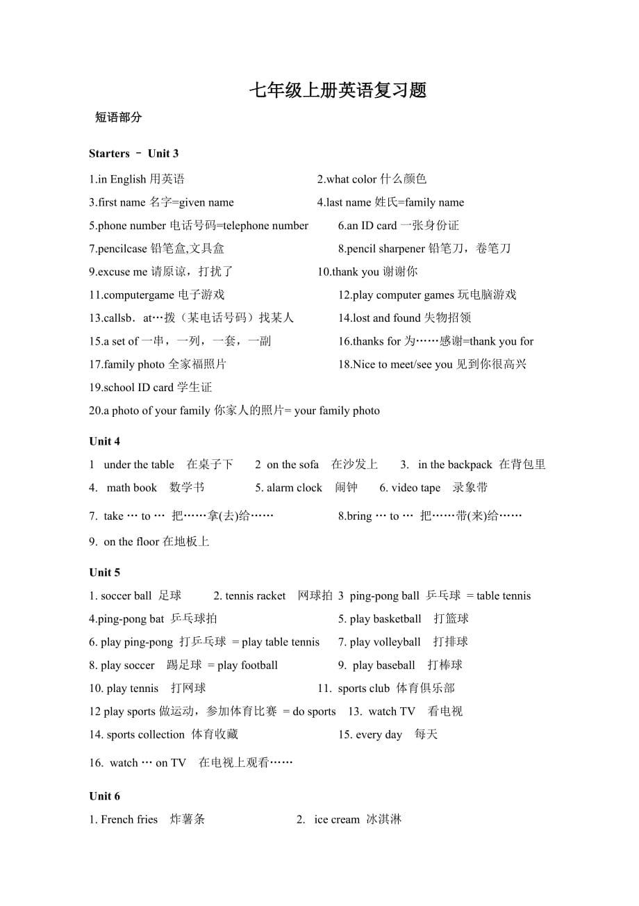 人教版七年级上册英语期末复习题(1)_第1页