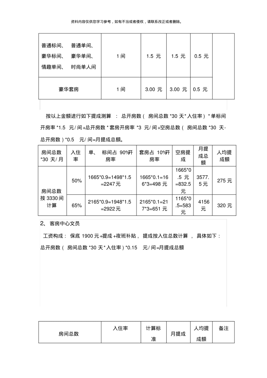 成都嗨喽酒店客房绩效提成方案[推荐]_第2页