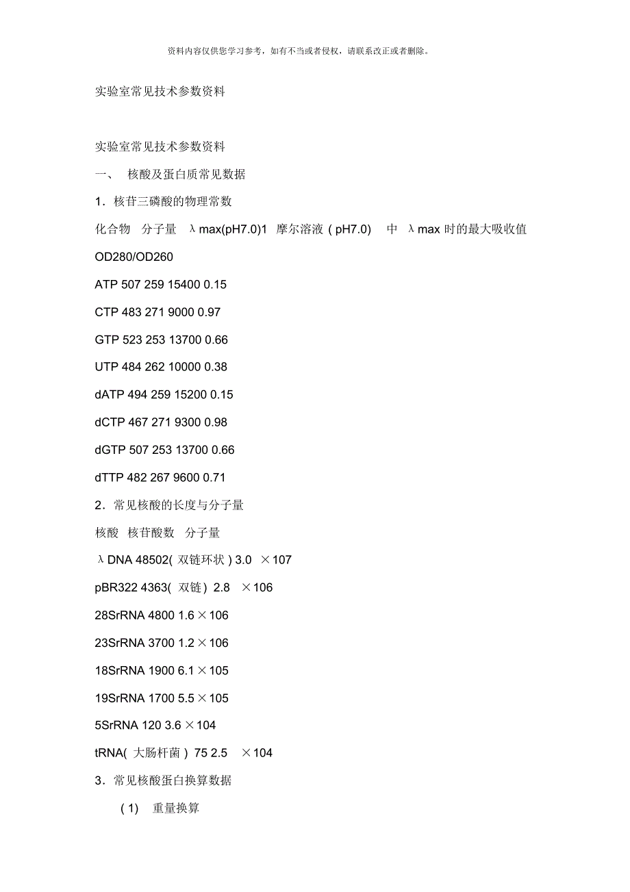 实验室常用技术参数资料[汇编]_第1页