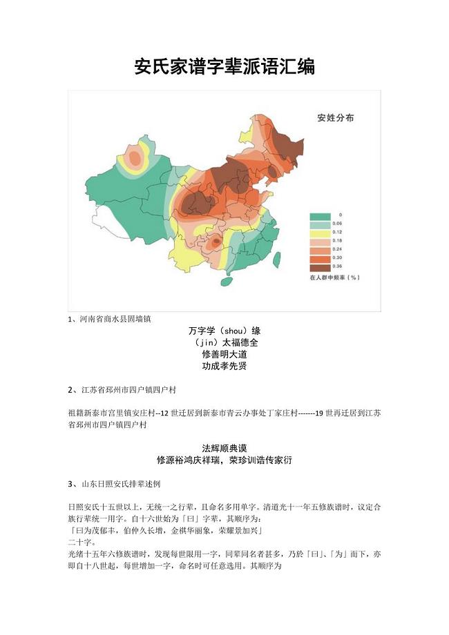 全国各省安氏辈分收集