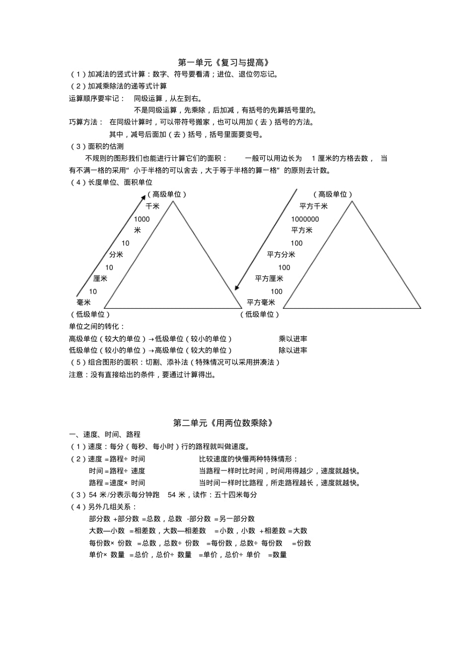 上海小学三年级数学知识梳理三下_第1页