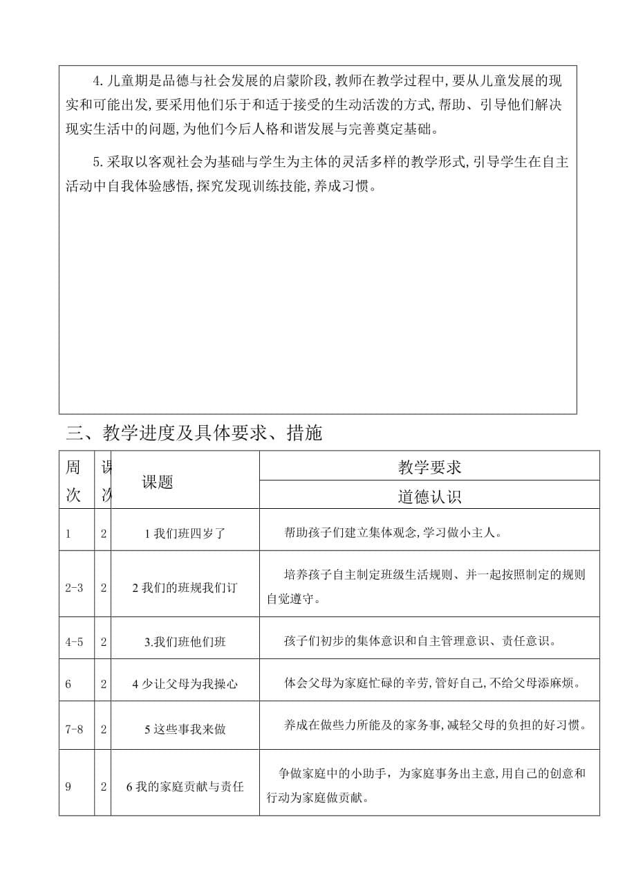 部编四年级上册道德与法治教学计划_第5页